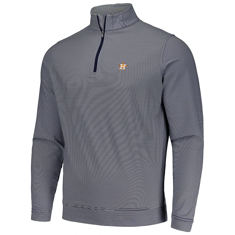 Men's Peter Millar Navy Houston Astros Perth Sugar Stripe Performance Quarter-Zip Top