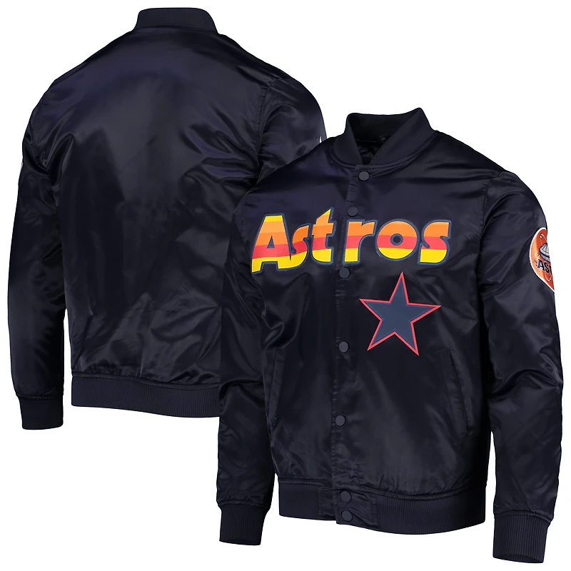 Veste satinée à boutons-pression Pro Standard bleu marine pour homme, logo Houston Astros.