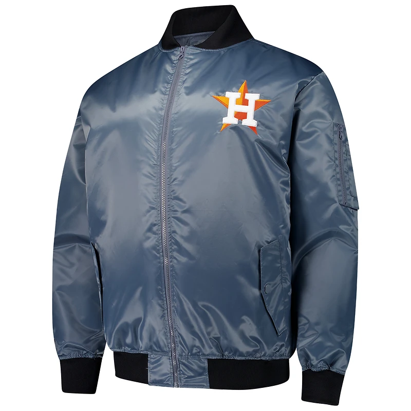 Blouson aviateur entièrement zippé pour homme, couleur anthracite, Houston Astros, grande taille