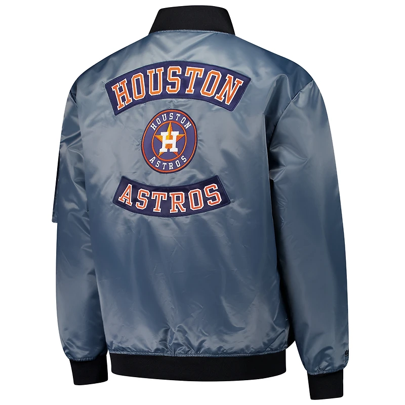 Blouson aviateur entièrement zippé pour homme, couleur anthracite, Houston Astros, grande taille