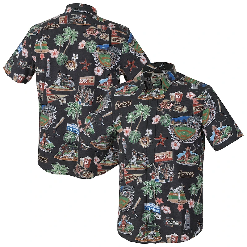 Chemise hawaïenne à boutons Reyn Spooner Black Houston Astros pour homme, grandes tailles, performance scénique, mélange de trois matières, style Aloha.
