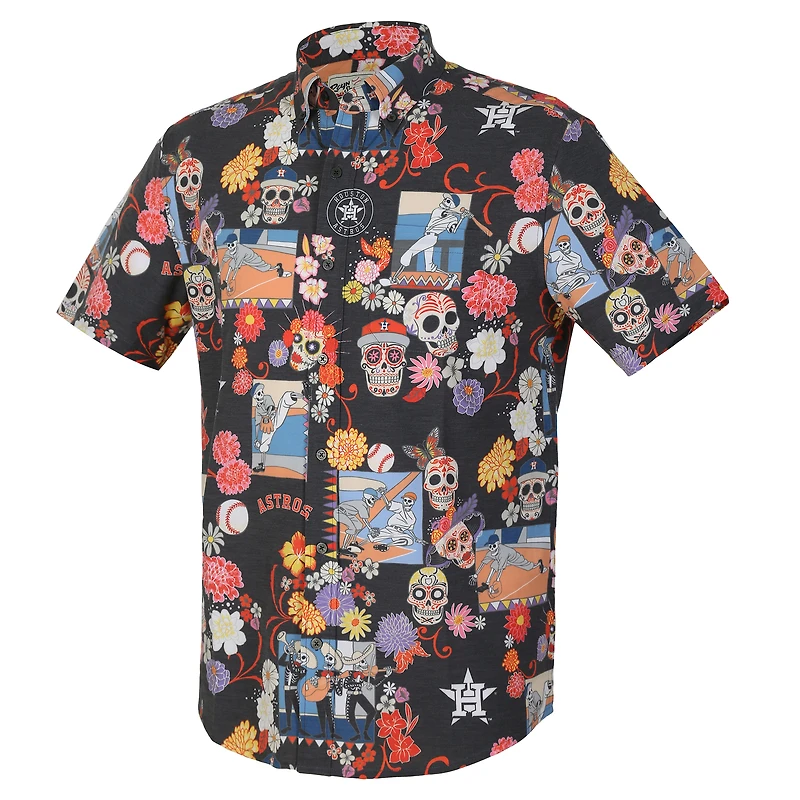 Men's Reyn Spooner Black Houston Astros Día De Los Muertos Performance Full-Button Aloha Shirt