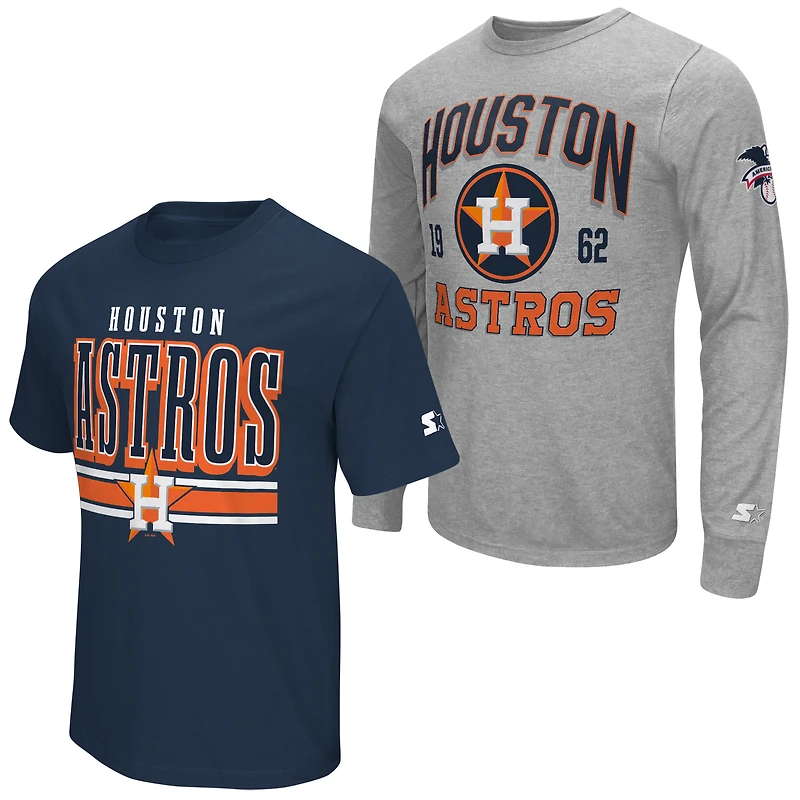 Men's Starter Heather Gray/Navy Houston Astros Two-Pack Long Sleeve & Short T-Shirt Set