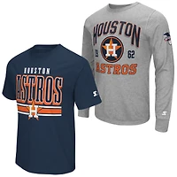 Men's Starter  Heather Gray/Navy Houston Astros Two-Pack Long Sleeve & Short T-Shirt Set
