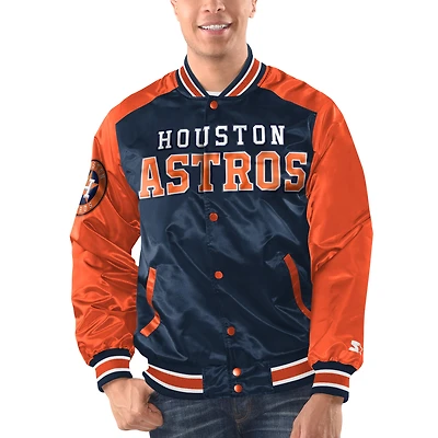 Veste starter à bouton-pression en satin pour hommes, bleu marine/orange, Houston Astros Varsity
