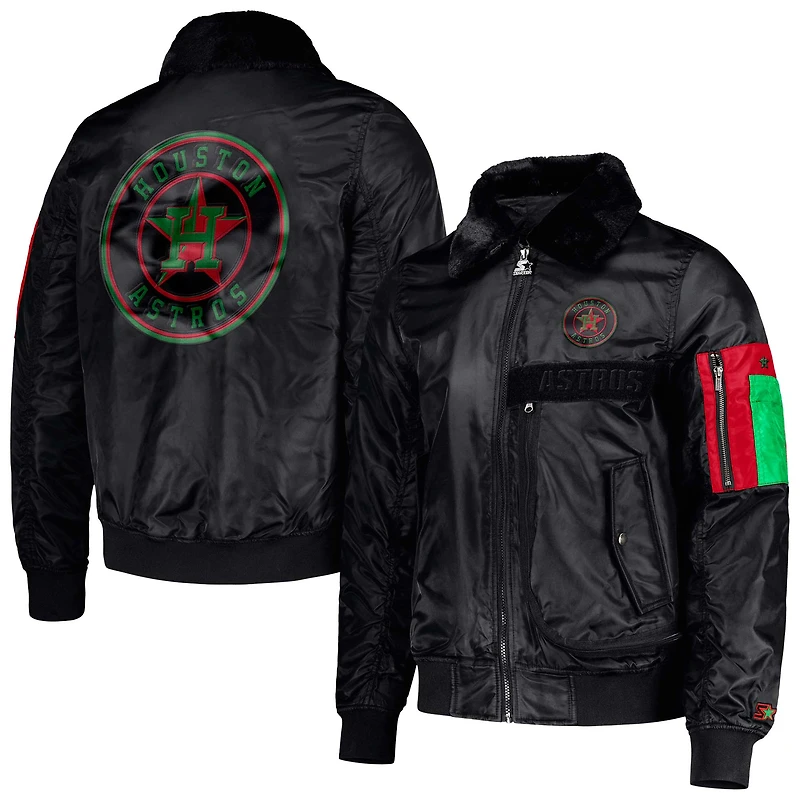 Veste zippée en satin noir Starter x Ty Mopkins Houston Astros, édition spéciale Mois de l'histoire des Noirs