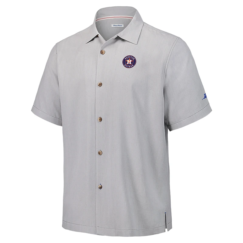 Chemise boutonnée en soie Tommy Bahama grise pour homme, motif Houston Astros Hit and Run