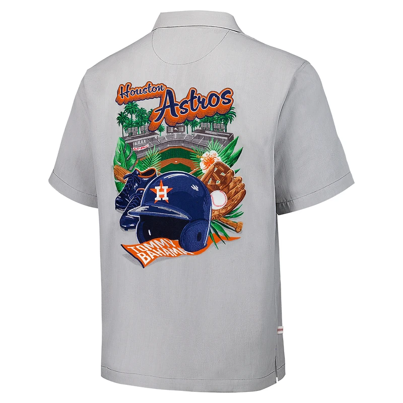 Men's Tommy Bahama Gray Houston Astros Hit and Run Silk Camp Button-Up Shirt