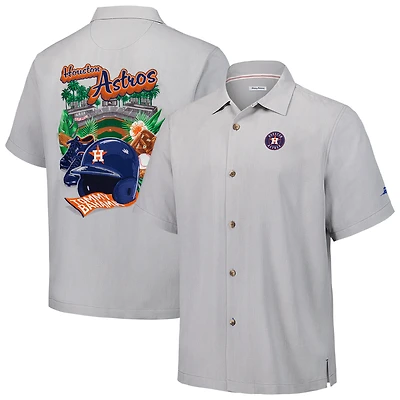 Chemise boutonnée en soie Tommy Bahama grise pour homme, motif Houston Astros Hit and Run