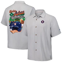 Chemise boutonnée en soie Tommy Bahama grise pour homme, motif Houston Astros Hit and Run