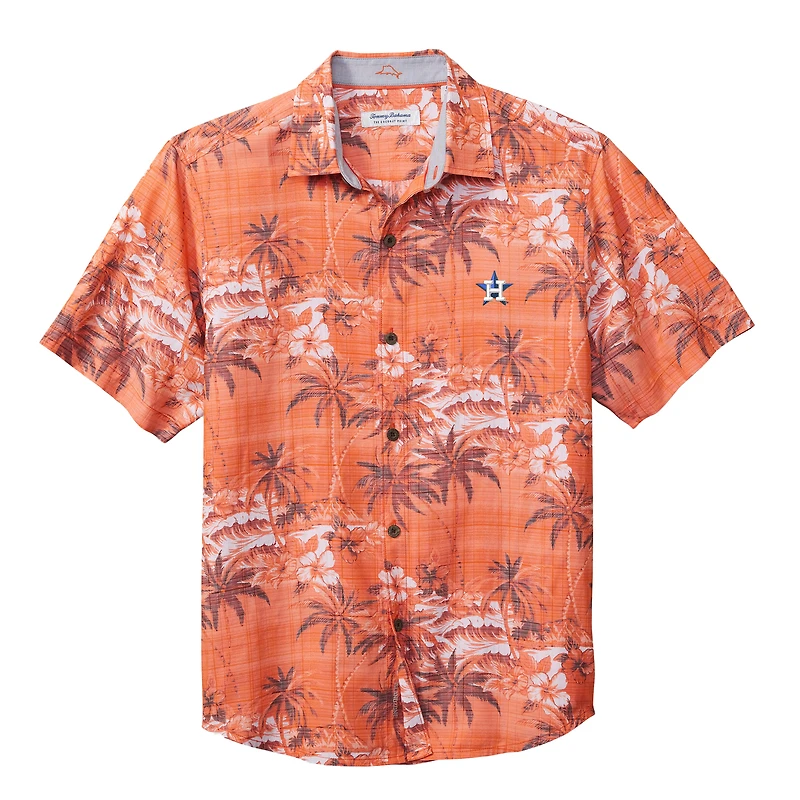 Chemise boutonnée Tommy Bahama Orange Houston Astros Coconut Point Isla Palmetta pour homme, en coton COOLMAX