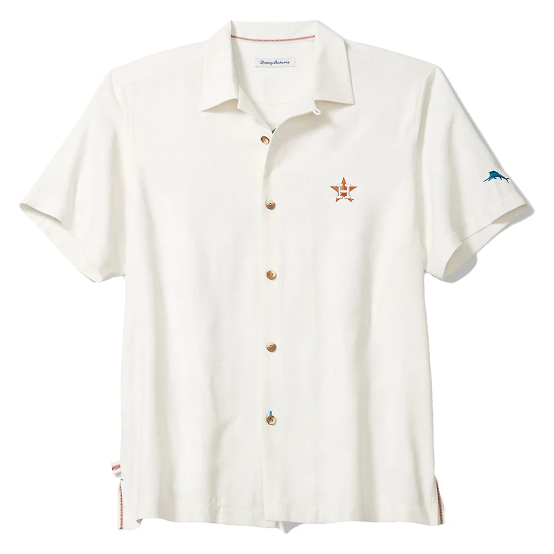 Men's Tommy Bahama White Houston Astros Island Fly Ball Camp COOLMAX Tri-Blend Button-Up Shirt