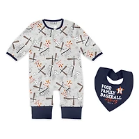 Newborn & Infant WEAR by Erin Andrews  Heather Gray Houston Astros Sleep and Play Full-Zip Sleeper Bib Set