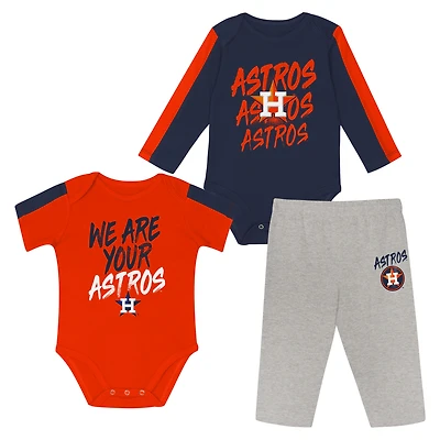Newborn Outerstuff Houston Astros Double Down Bodysuit and Pants 3-Piece Set