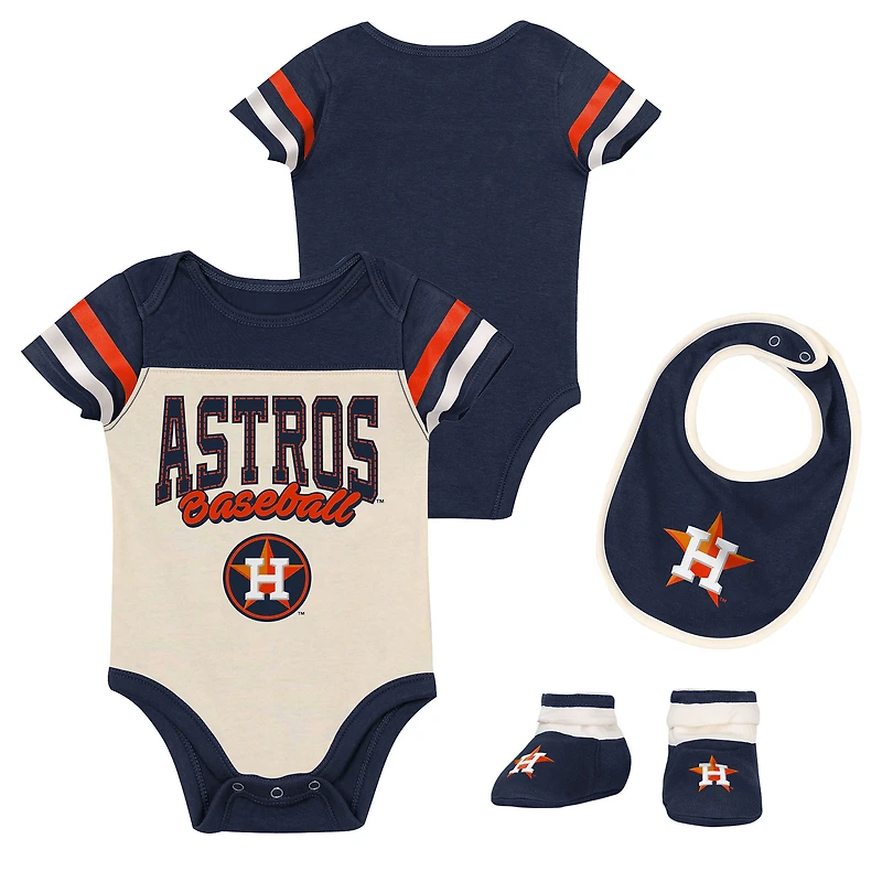 Newborn Outerstuff Navy Houston Astros Up One Three-Piece Bodysuit, Bib & Booties Set