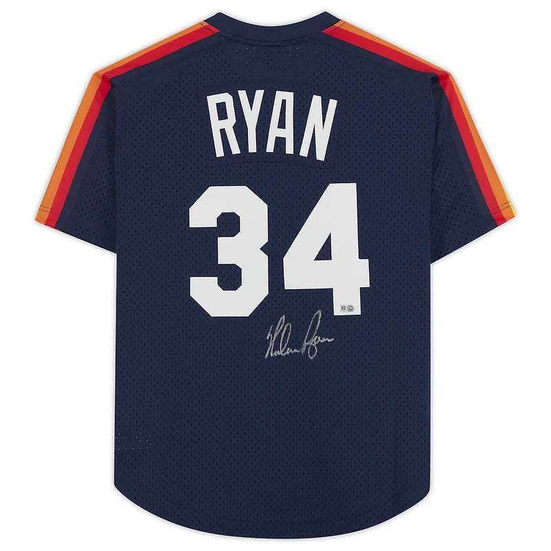 Maillot authentique Mitchell & Ness autographié par Nolan Ryan Houston Astros