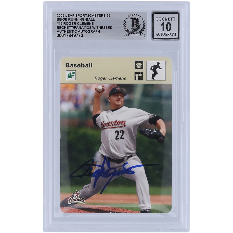 Roger Clemens Houston Astros Autographié 2005 Leaf Sportscasters Beige Running Ball #42 #/25 Beckett Fanatics Witnessed Authenticated 10 Card