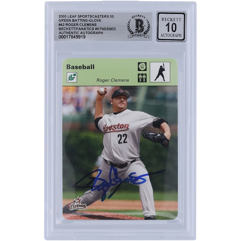 Roger Clemens Houston Astros Autographié 2005 Leaf Sportscasters Green Batting Glove #42 #/55 Beckett Fanatics Witnessed Authenticated 10 Card