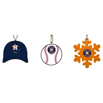 The Memory Company Houston Astros Lot de trois casquettes, baseball et ornements en forme de flocon de neige