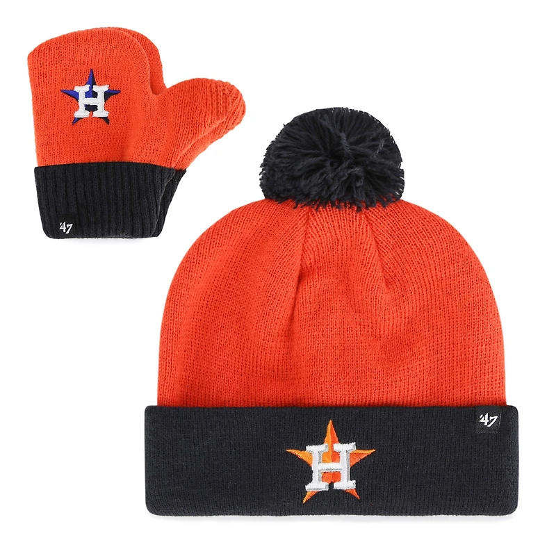 Ensemble bonnet à revers Bam Bam en tricot orange '47 pour tout-petit des Astros de Houston avec pompon et moufles