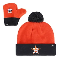 Ensemble bonnet à revers Bam Bam en tricot orange '47 pour tout-petit des Astros de Houston avec pompon et moufles