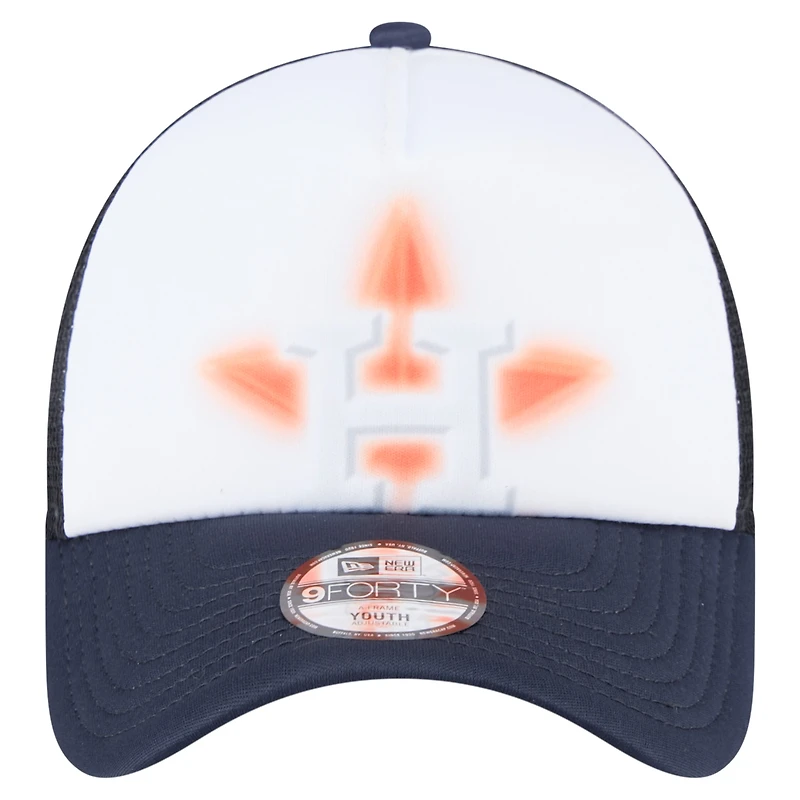 Casquette ajustable New Era blanche/bleu marine Houston Astros peinte en A 9FORTY Trucker pour tout-petit