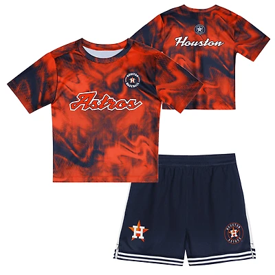 Ensemble t-shirt et short de frappeur champ intérieur orange/bleu marine pour tout-petit des Astros Houston