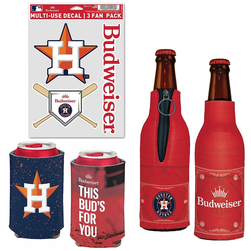 WinCraft Houston Astros MLB x Budweiser Refroidisseur de canettes, refroidisseur de bouteilles et pack de décalcomanies