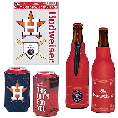WinCraft Houston Astros MLB x Budweiser Refroidisseur de canettes, refroidisseur de bouteilles et pack de décalcomanies
