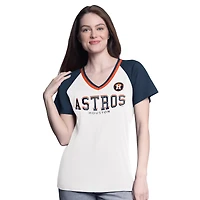 T-shirt à col en V raglan G-III 4Her by Carl Banks pour femme, blanc/bleu marine, Houston Astros Ball Park