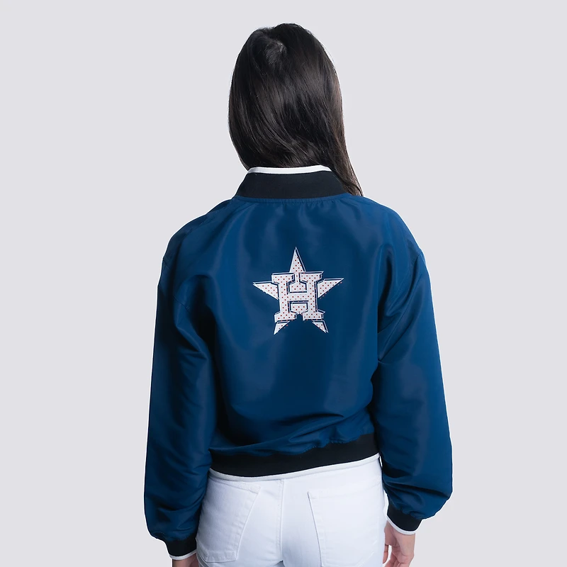Veste courte zippée à motif cachemire Lusso bleu marine pour femme des Astros de Houston