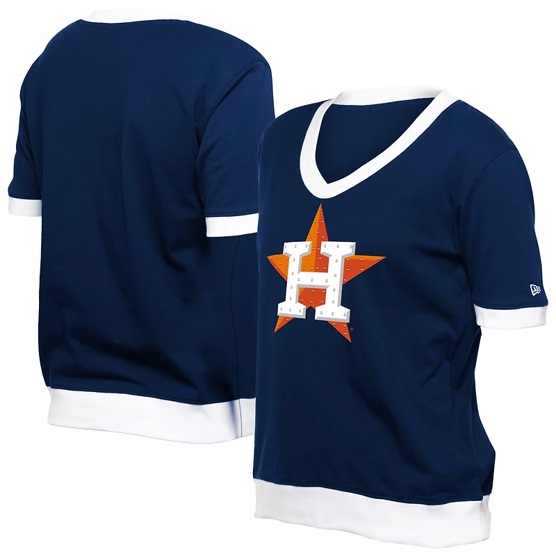 T-shirt à col en V strass bleu marine Houston Astros Game Day pour femme New Era