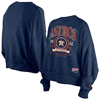 Women's New Era  Navy Houston Astros Throwback Boxy Enzyme Wash Fleece Cropped Pullover
