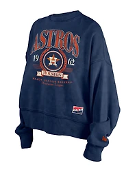 Women's New Era  Navy Houston Astros Throwback Boxy Enzyme Wash Fleece Cropped Pullover