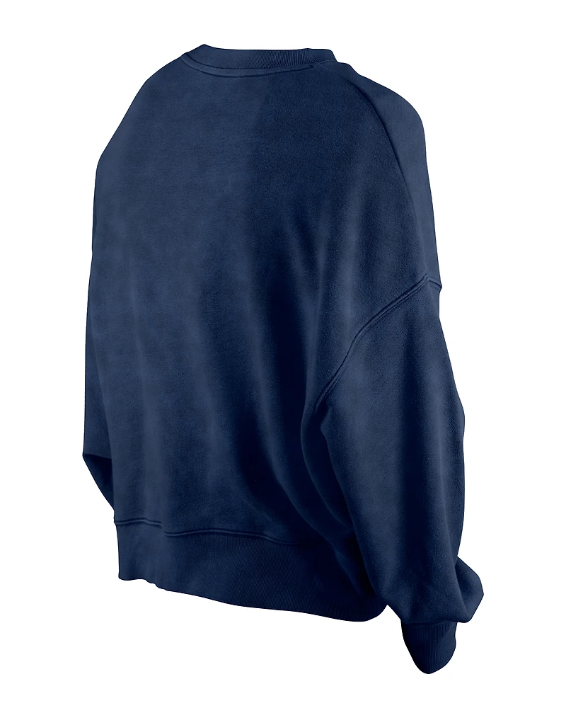 Women's New Era Navy Houston Astros Throwback Boxy Enzyme Wash Fleece Cropped Pullover