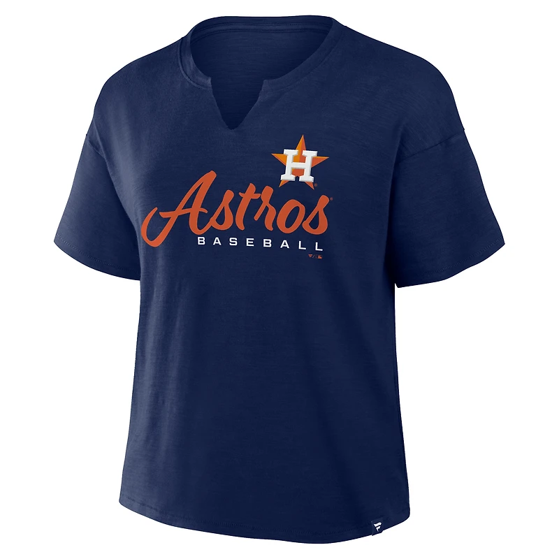 T-shirt à col cranté grande taille avec logo des Houston Astros, bleu marine, pour femme.