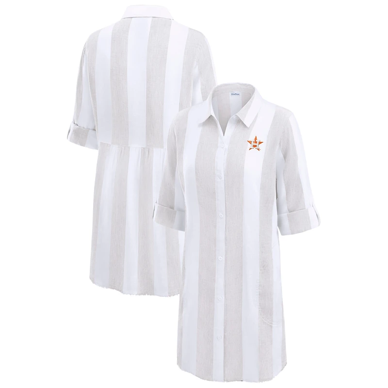 Women's Tommy Bahama  Khaki Houston Astros Rugby Beach Boyfriend Full-Button Top