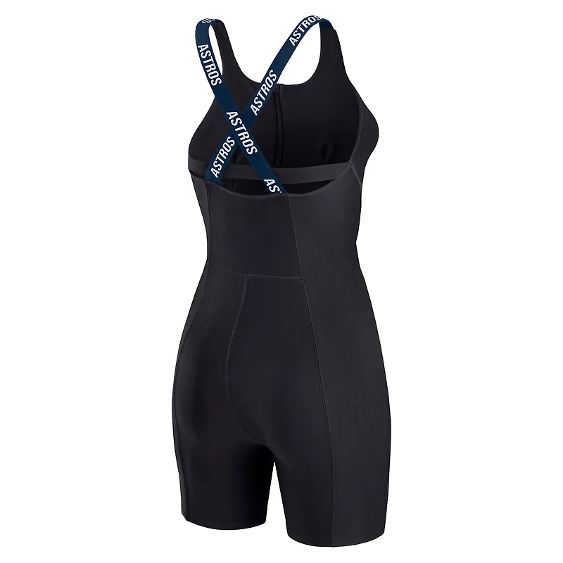 Women's WEAR by Erin Andrews  Black Houston Astros Bodycon Quarter-Zip Romper