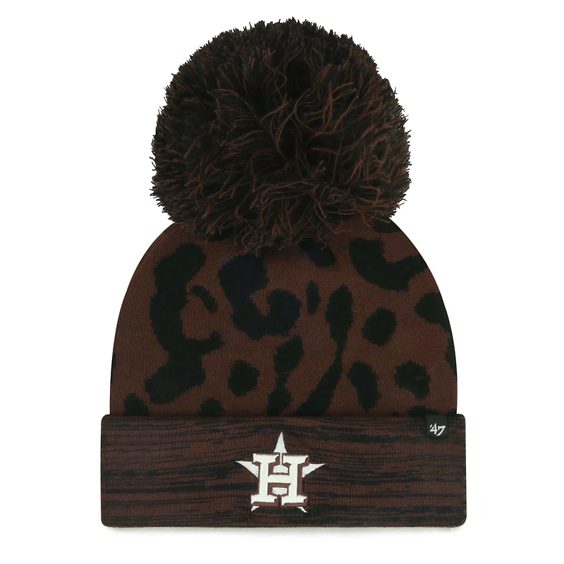 Bonnet tricoté à revers et pompon pour femme avec rosette des Astros de Houston '47 Brown