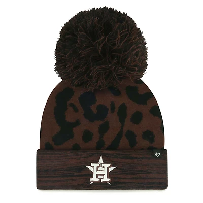 Bonnet tricoté à revers et pompon pour femme avec rosette des Astros de Houston '47 Brown