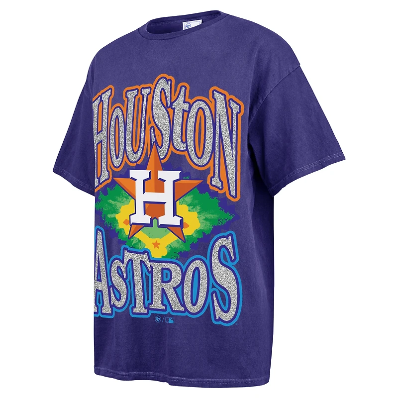T-shirt petit ami avec lumières clignotantes des Astros de Houston '47 bleu marine pour femmes