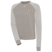 Women's Antigua  Oatmeal/White Houston Astros Flier Bunker Tri-Blend Pullover Sweatshirt