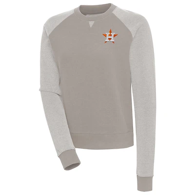 Women's Antigua Oatmeal/White Houston Astros Flier Bunker Tri-Blend Pullover Sweatshirt