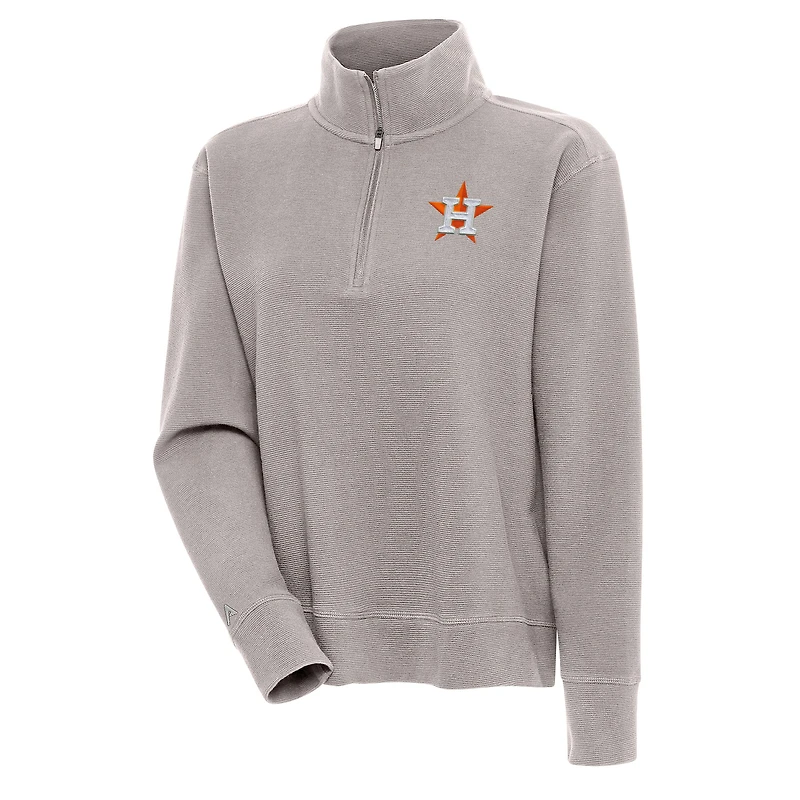 Women's Antigua Oatmeal Houston Astros Portal Quarter-Zip Pullover Top