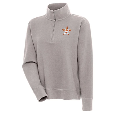 Women's Antigua Oatmeal Houston Astros Portal Quarter-Zip Pullover Top
