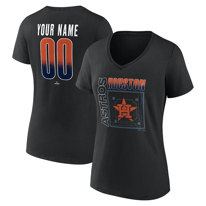 T-shirt noir à col en V pour femme, Houston Astros, domicile, personnalisé avec nom et numéro