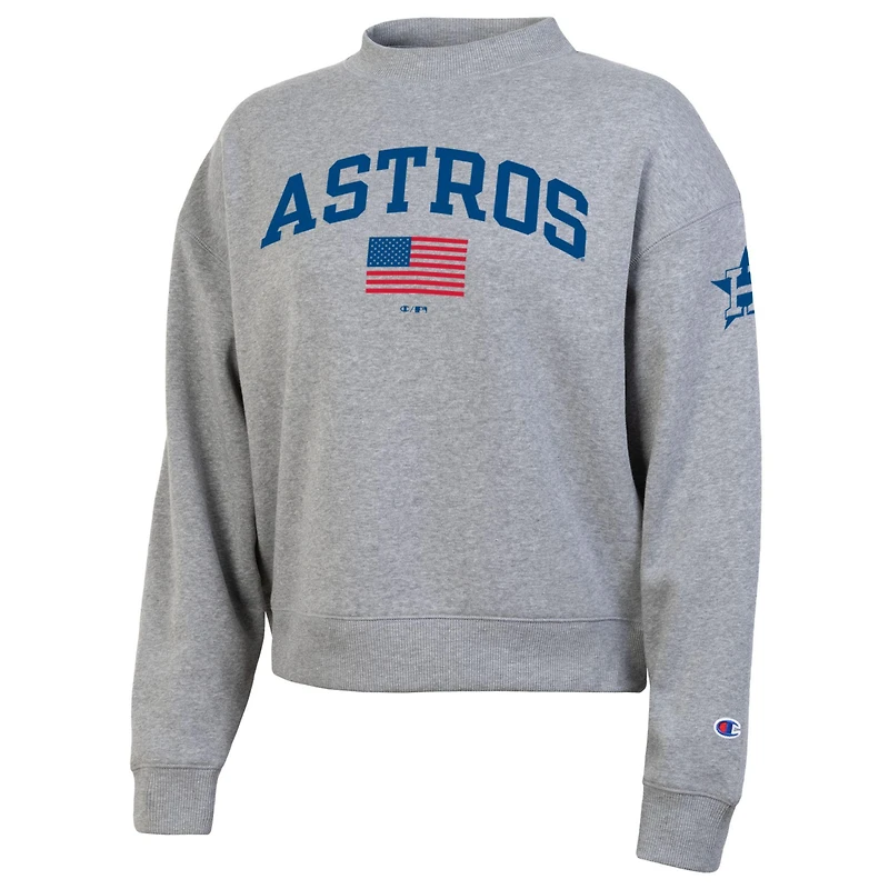 Women's Champion Heather Gray Houston Astros Americana Triumph Fleece Tri-Blend Sweatshirt