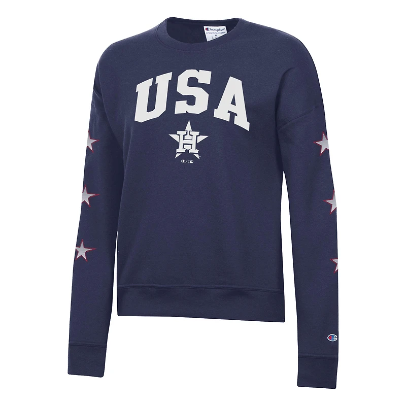 Sweat-shirt à col rond en polaire Champion bleu marine Houston Astros Americana pour femme