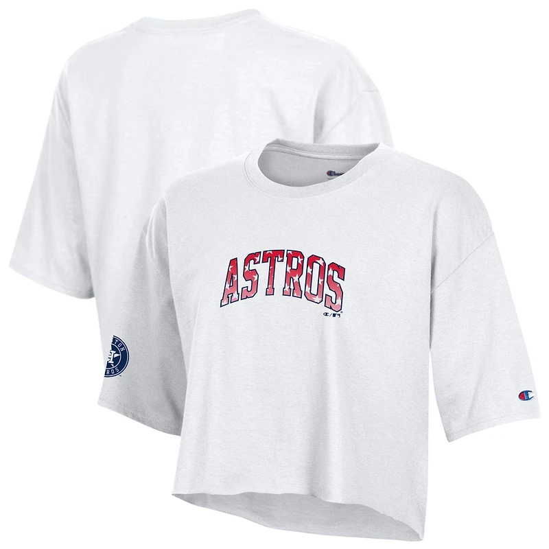 Women's Champion  White Houston Astros Boyfriend Cropped Americana T-Shirt