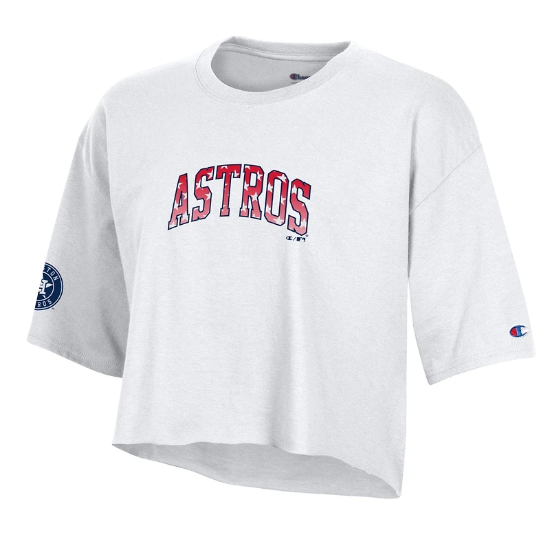 Women's Champion  White Houston Astros Boyfriend Cropped Americana T-Shirt